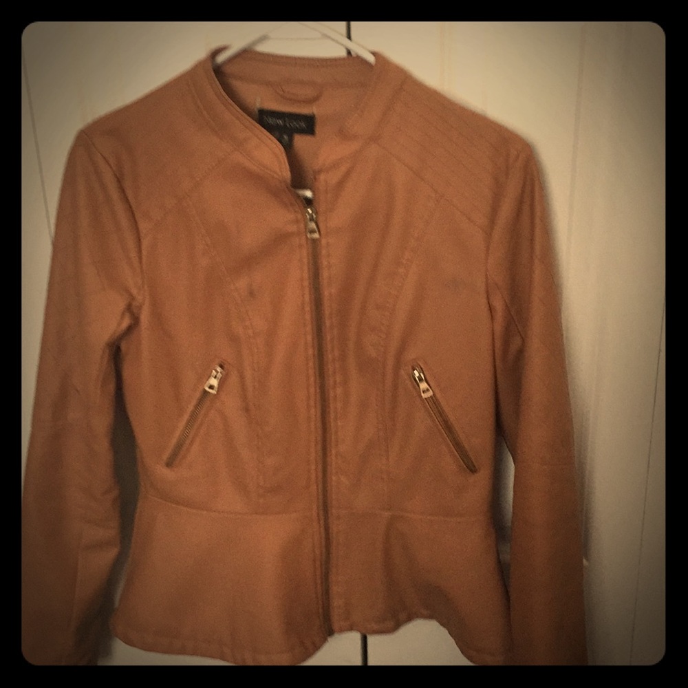Leather Golden Tan Peplum Jacket